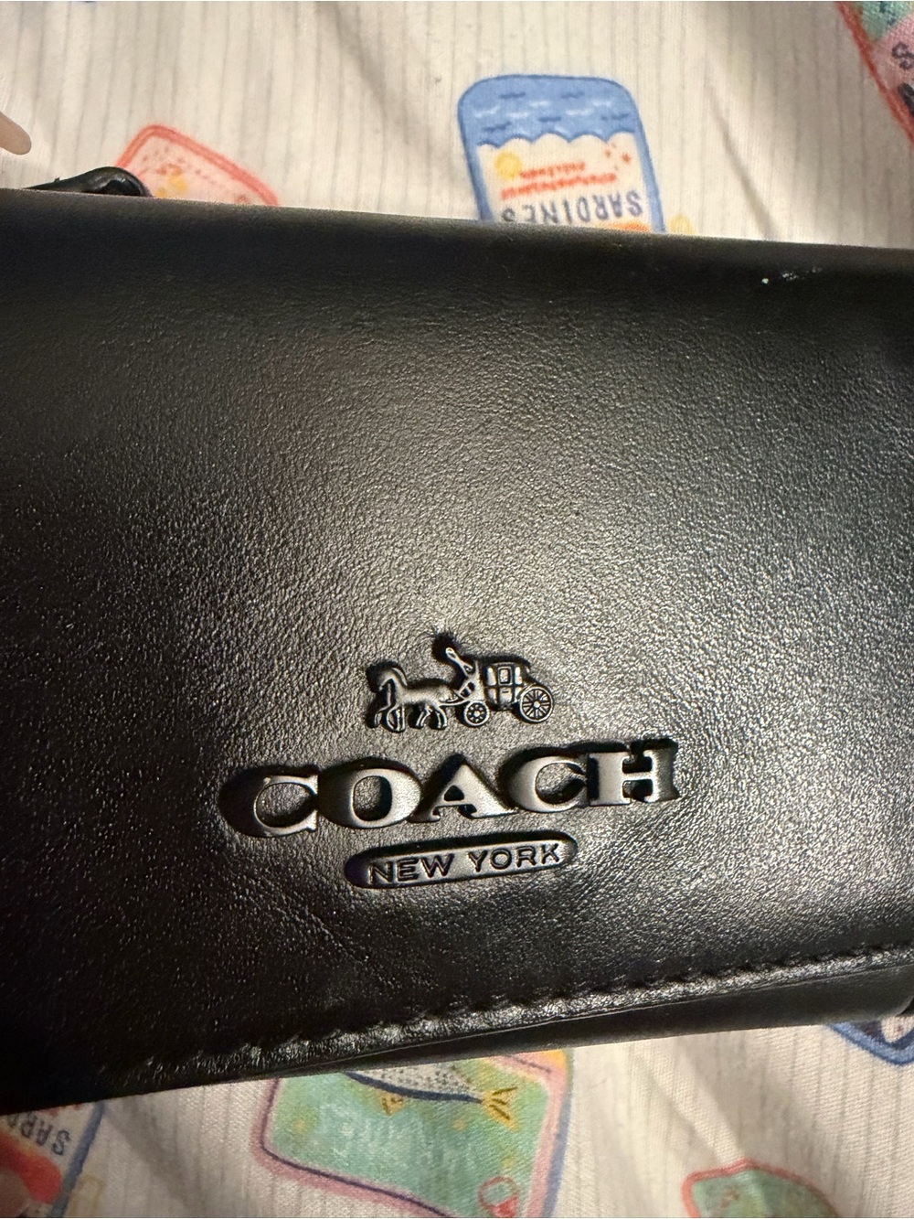 Coach Black Leather Trifold Wallet with Embossed Logo - Picture 2 of 11